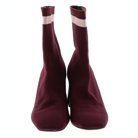 Zara Burgundy Sock Ankle Boots Stripe Booties Sz 41 - Picture 2 of 5